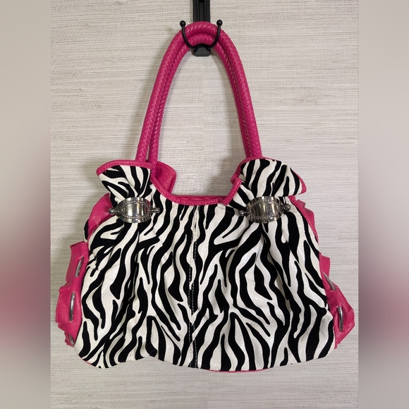 Pink Zebra Satchel Handbag Purse Hot Pink Silver Accents Y2K Like New - Picture 1 of 13